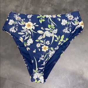 Hugh Waisted Navy Blue Floral Bikini Bottoms